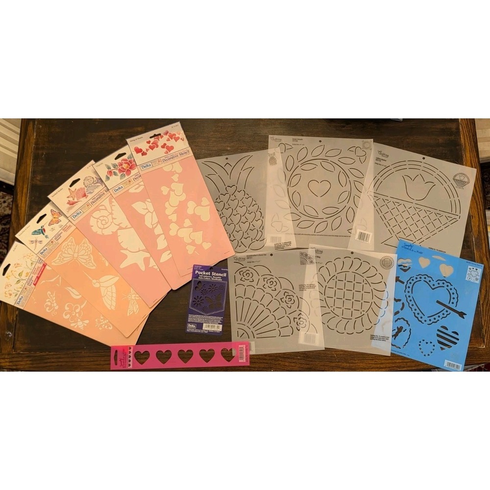 Lot Of 13 Quilting Stencils, Delta, Simply, Butterfly, Flowers, Seashell, Hearts